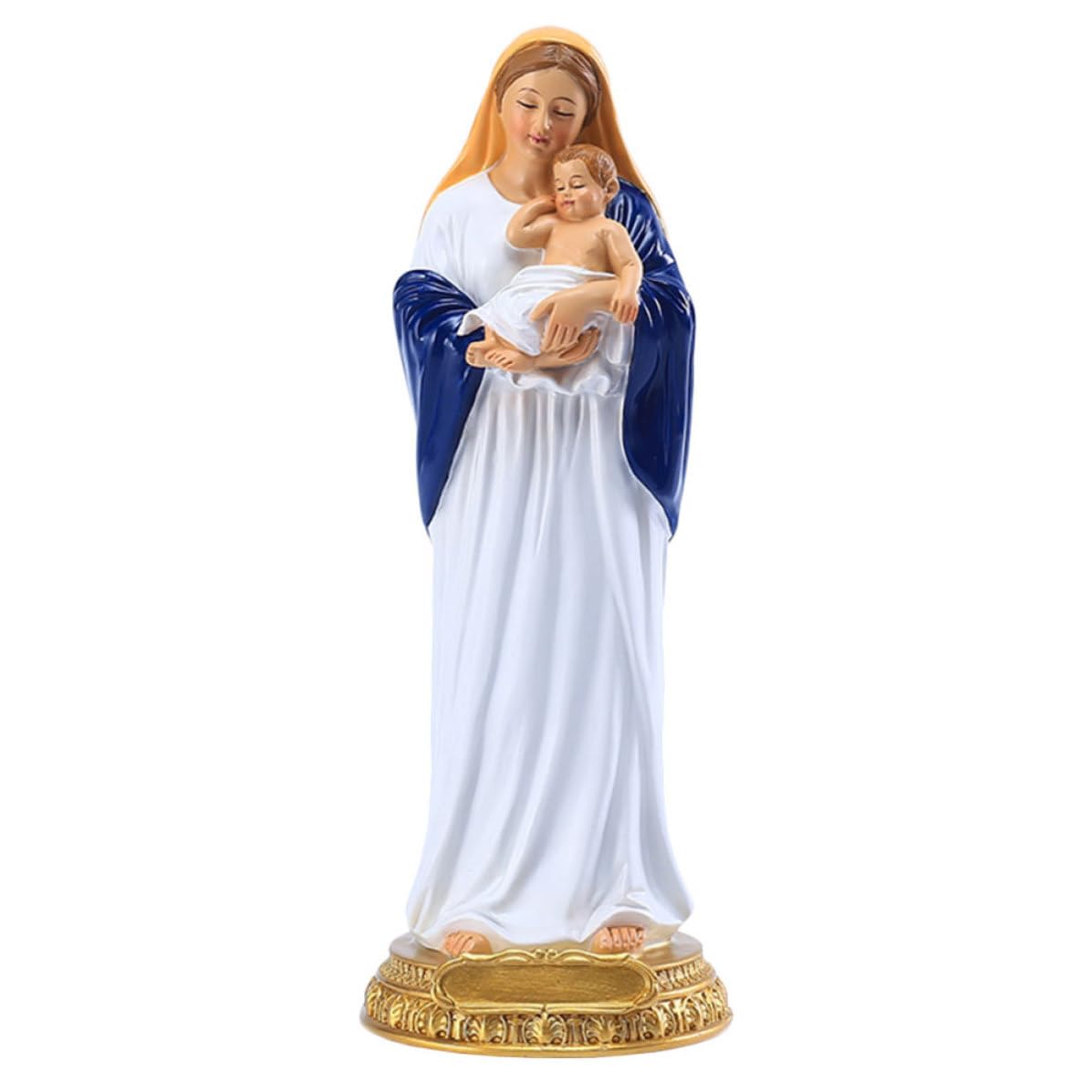 Statue Vierge et Enfant sur une étagère de bureau pour un coin prière