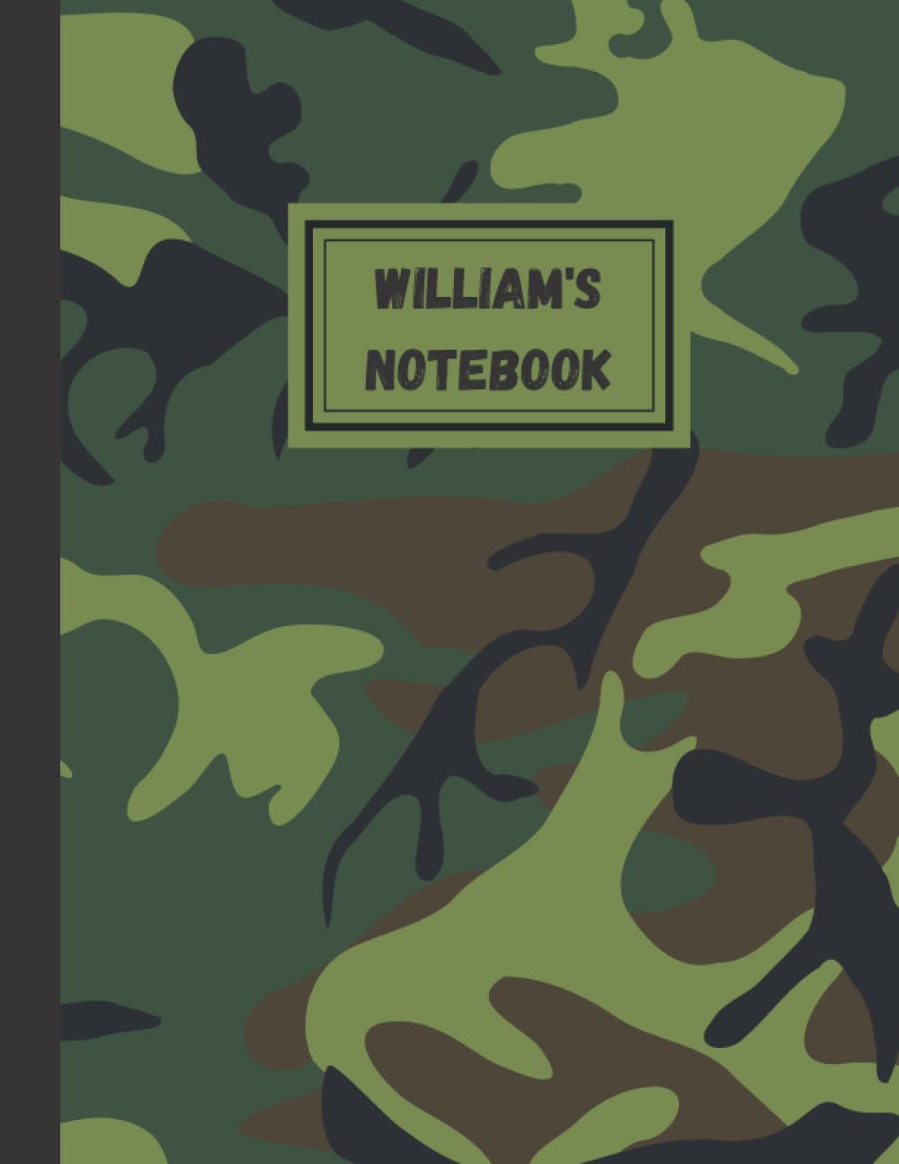 William's Notebook: Personalised Green Military Camouflage Lined Journal