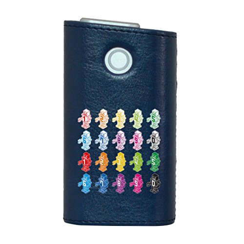 glo グロー グロウ 専用 レザーケース レザーカバー タバコ ケース カバー 合皮 ハードケース カバー 収納 デザイン 革 皮 BLUE ブルー ユニーク カラフル ロボット 数字 000135