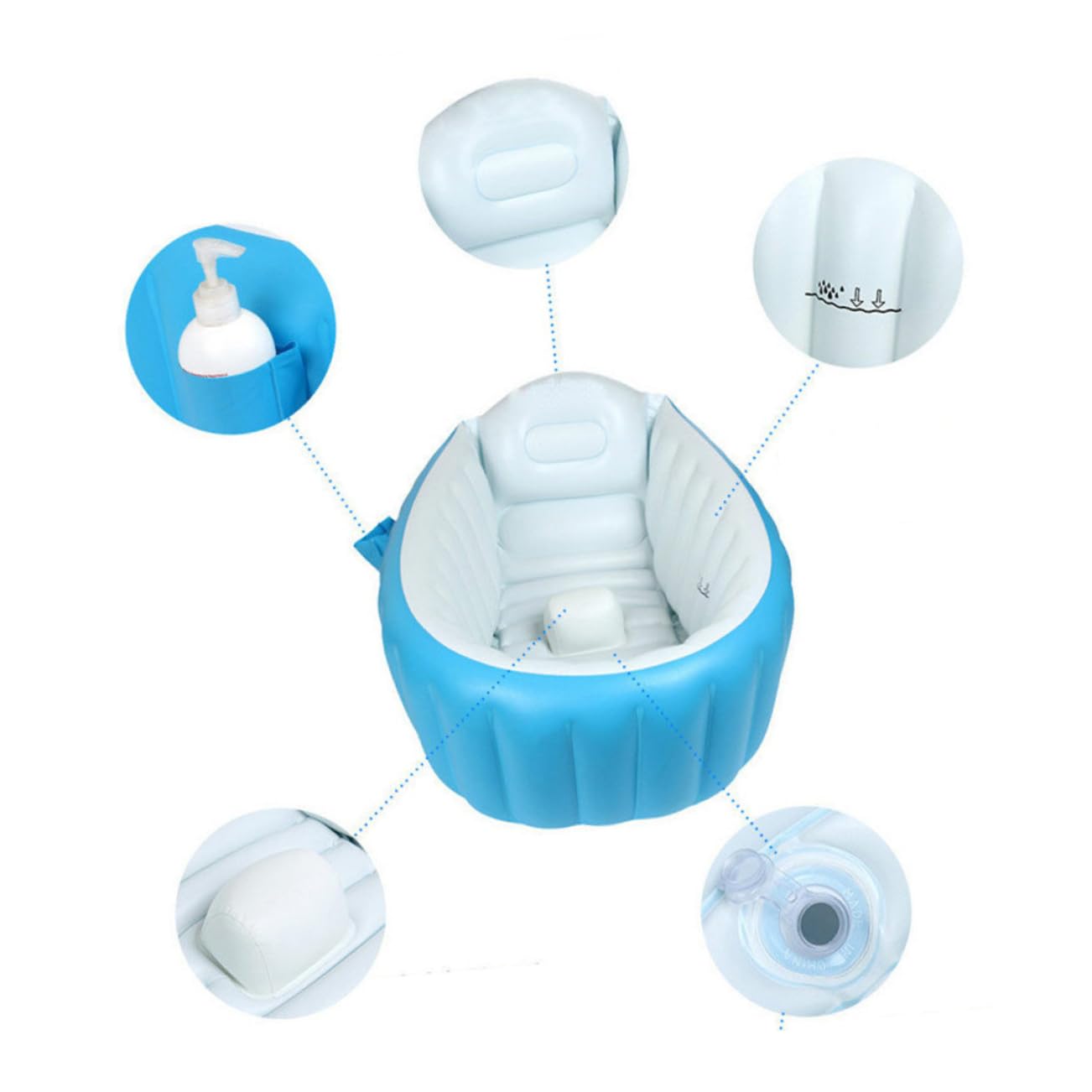 Toyvian Bañera Inflable Para Bebés Bañera Portátil y Plegable Diseño Antideslizante Bolsillo Lateral Para Viajar y Cómodamente Inflable Color Azul
