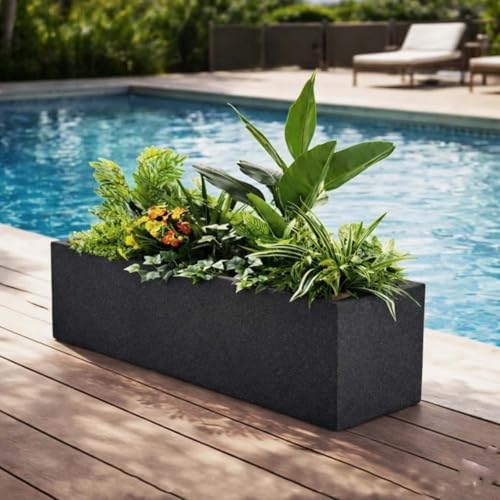 Image of Go Hooked Recta R Black Planter Pot (24x10 Inch) | Big Size Outdoor & Indoor Pot for Plants | Modern Design Lightweight & Durable Rectangle Polymer Flower Pot for Balcony, Terrace & Garden