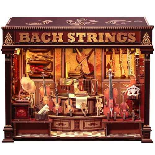 CUTEFUN Book Nook Kit - Musical Instrument Store Dollhouse Bookshelf Decor, 3D Wooden Puzzle Tiny...