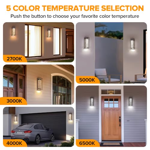 Image of LUTEC 2 Pack Outdoor Wall Light Fixtures, 5 Color Temperature Porch Light Wall Sconce with Crystal Bubble Glass,Waterproof Outdoor Wall Lanterns, Modern Outside Lights for House Front Door Garage