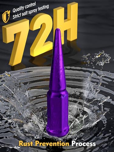 Image of MIKKUPPA M14x1.5 Wheel Spike Lug Nuts, 32 PCS Purple Spiked Lug Nuts 14mmx1.5 Solid 4.4 inch Tall Acorn Lug Nut with 1 Socket Key Replacement for Chevy Silverado 1500 2500 3500, F150 F250 F350
