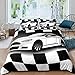 Super King Size zestaw poszewek na kołdrę, białe wyścigi samochodowe, miękka mikrofibra z nadrukowanym wzorem, poszewka na kołdrę 220 x 260 cm i 2 poszewki na poduszkę 50 x 75 cm z ukrytym zamkiem błyskawicznym