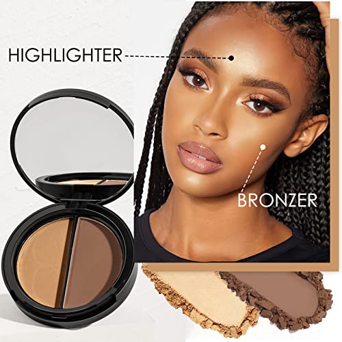 Focallure Bronzer And Highlighter Palette,Face Illuminator Contour Palette,Long Lasting Shimmer Makeup Palette,Cruelty Free Waterproof Matte Bronzer Powder Glow Makeup Kit,Deep Gold&Dark Brown #TOP3