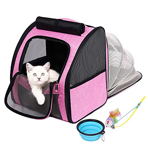 SUPERBE Mochila transportadora para gatos, mochila expandible para perros pequeños, gatos, aprobada por aerolíneas, diseño ventilado para viajes, senderismo y uso al aire libre (rosa)