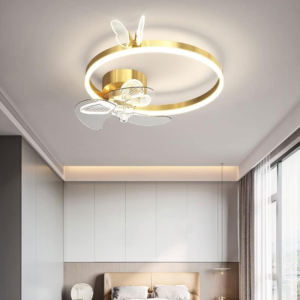 Nordic Creativity Butterfly Ceiling Fan Light Inverter Ceiling Fan Light - Remote Control Dimming 3 Colors 3 Speeds LED Modern Low Profile Ceiling Fan Lamp Flush Mount for Kids Room Bedroom