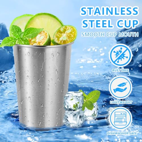 KISEER 10 Pack 12 Ounce Stainless Steel Pint Cups Shatterproof Cup Tumblers Unbreakable Metal Drinking Glasses for Bar, Home, Restaurant