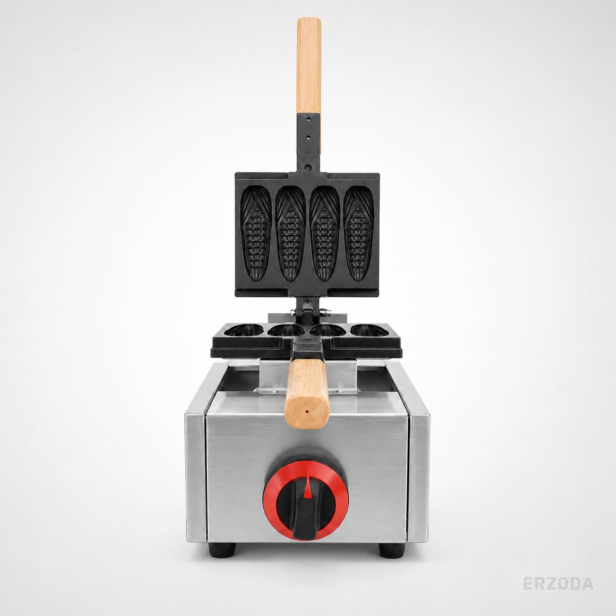 ERZODA Máquina de Gofres de Maíz a Gas Butano Propano, Gofrera Comercial con 4 Moldes para Churrería, Cafetería y Puesto Ambulante