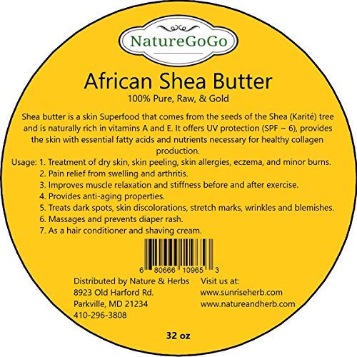 NatureGoGo Pure, Raw & Gold, 100% African Shea Butter 32oz