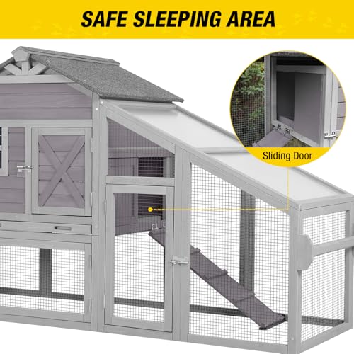 Aivituvin Chicken Coop Mobile Chicken House on Wheels Expandable Wooden Poultry Cage with Large Nesting Box Leakproof Pull-Out Tray Rabbit Hutch Bunny Cage,UV-Resistant Roof (Grey,AIR32)