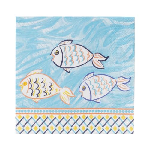 Talking Tables 20 x Fish Paper Napkins-|Souk Mediterranean-Inspired Serviettes, Summer Picnic, Garden Party Supplies, Disposable, Yellow, Ocean Blue
