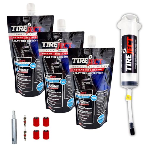 TireJect Lawn Mower Tire Sealant Kit with Sealant Injector - 5-in-1 Flat Tire Repair & Flat Tire Protection for punctures, Slow Bead leaks, Minor Dry Rot Caused by Nails, Thorns, Screws, Antlers