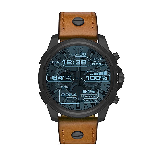 Diesel On Men's Full Guard Black IP and Leather Smartwatch DZT2002, Color...