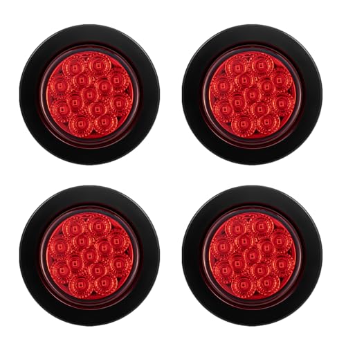 FXC 4Pack 2.5 Inch Round Truck Trailer 13 LED Side Marker Clearance Lights with Reflectors Waterproof 12V Side Fender Marker Light with Grommets and Wire Pigtail(Red)