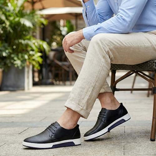 Image of konhill Men's Casual Oxford Shoes - Breathable Dress Shoes Loafers Lace-up Flat Sneakers
