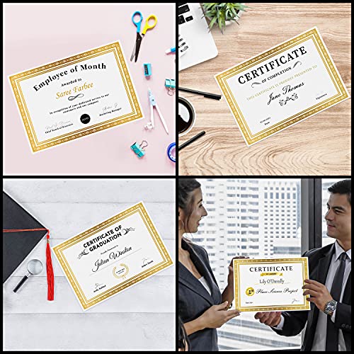 Belle Vous Urkundenpapier A4 Druckerpapier A4 Weiß (50er Pack) - Zertifikat Papier Drucker mit Gold Folie Rand - Drucker Papier für Mitarbeiter, Abschlusszeugnisse, Schulen, Diplome und Mehr