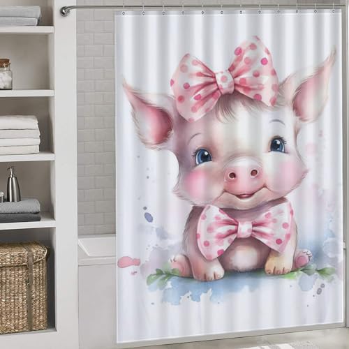 Rideau de bain cochon lavable et imperméable avec 12 crochets inclus pour douche - 2