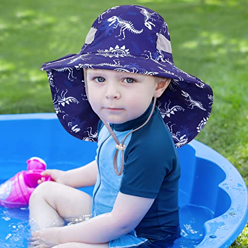 Kids Boys Sun Hat For Toddler Uv Protection Beach Hat With Neck Flap Wide Brim Fishing Hat For Kids Boy Girls 2-9 Years Navy Blue #TOP5