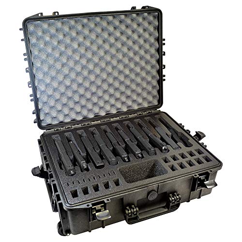 10 Pistol 20 Magazine Doro Wheeled Gun Case with Custom MyCaseBuilder Foam Insert - Waterproof, Heavy Duty - Tactical Firearms and Ammunition Holder - 23.8 x 18.6 x 8.9 Inches