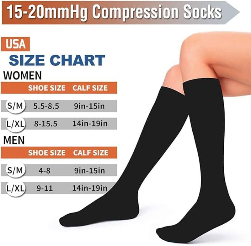 6-Pair Long-Cut Compression Socks - Quick-Drying, Moisture-Wicking Nylon Running and Yoga Socks