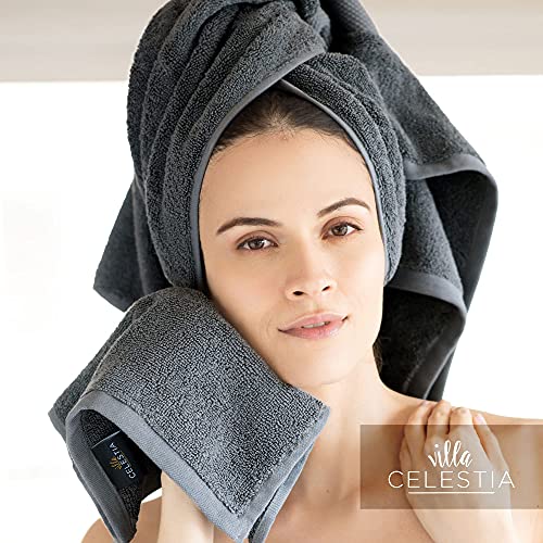 Villa Celestia 700 Gsm Bathroom Towel Set Of 6-2 Bath Towels, 2 Hand Towels, 2 Wash Cloths, 100% Luxury Cotton, Soft And Plush Highly Absorbent Grey Bath Towel Set 6 Piece For Hotels, Spa, Bathroom #TOP5