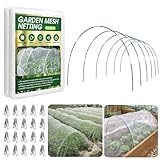 Garden Netting Kit for Raised Beds, 10x30FT Ultra Fine Mesh Netting＆ 6 Sets of 8FT Fiberglass Garden Hoops, Row Cover Insect Netting for Vegetable Plant Fruit Flowers Protection