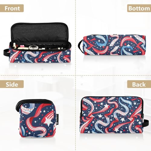 Estuche de viaje 2 en 1 para rizador con almohadilla resistente al calor y doble capa para planchas, rizadores, secador de cabello, patrón de cintas patrióticas y confeti portátil miniatura 5