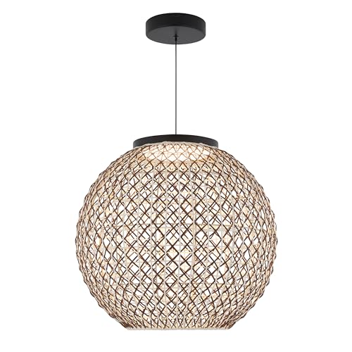 artika Benson LED Pendant Light - 5 CCT Adjustable, Dimmable, Black and Rattan Finish, Integrated LED, No Bulb Required