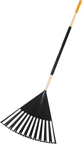 True Temper 20212010 Rastrillo de hojas sin obstrucciones con mango de madera duraacero, 24 pulgadas para hojas, hierba, recortes, ramitas, agujas
