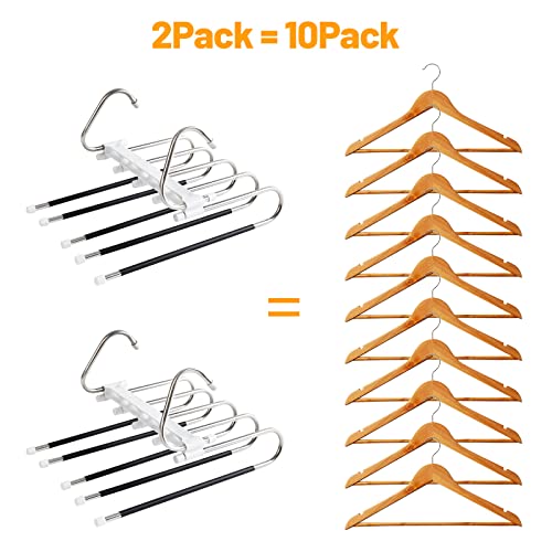 Housesapp Pants Hangers 2 Pack Pants Hangers Space Saving Stainless Clothes Pants Hangers Clothes Closet Storage Organizer For Pants Jeans Trousers( 2 Pack With 10 Metal Clips Anti-Slip ) #TOP7
