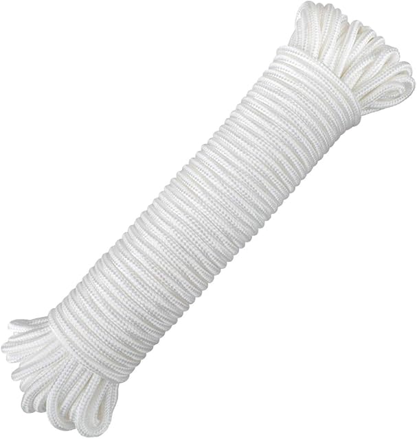 jijAcraft 30M White Nylon Rope, 6MM Solid Nylon Line, Flagline String Cord, All Purpose Tie-Down Ropes for Garden/Tie/Pull/Knot