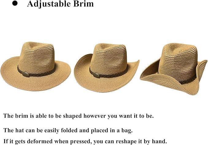 Straw Cowgirl Hat for Women Cowboy Hats for Men Wide Brim Sun Hat Shapeable Western Hat Beach Hat - Image 5