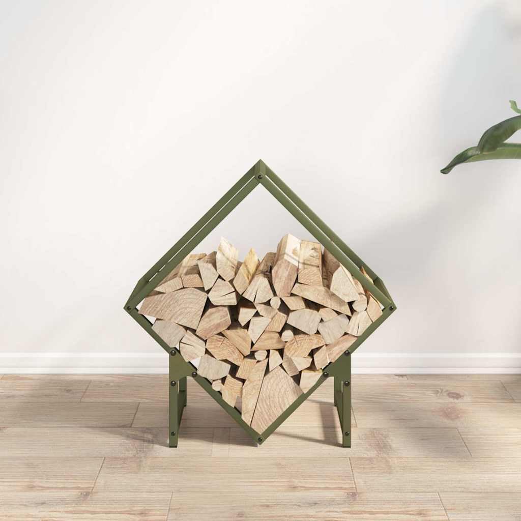 Brennholzregal Olivgrün aus kaltgewalztem Stahl 50 x 25 x 50 cm, 100 kg Traglast, Kaminholz, Holzregal, Brennholzständer für Innenbereich Wohnzimmer Kamin Ofen