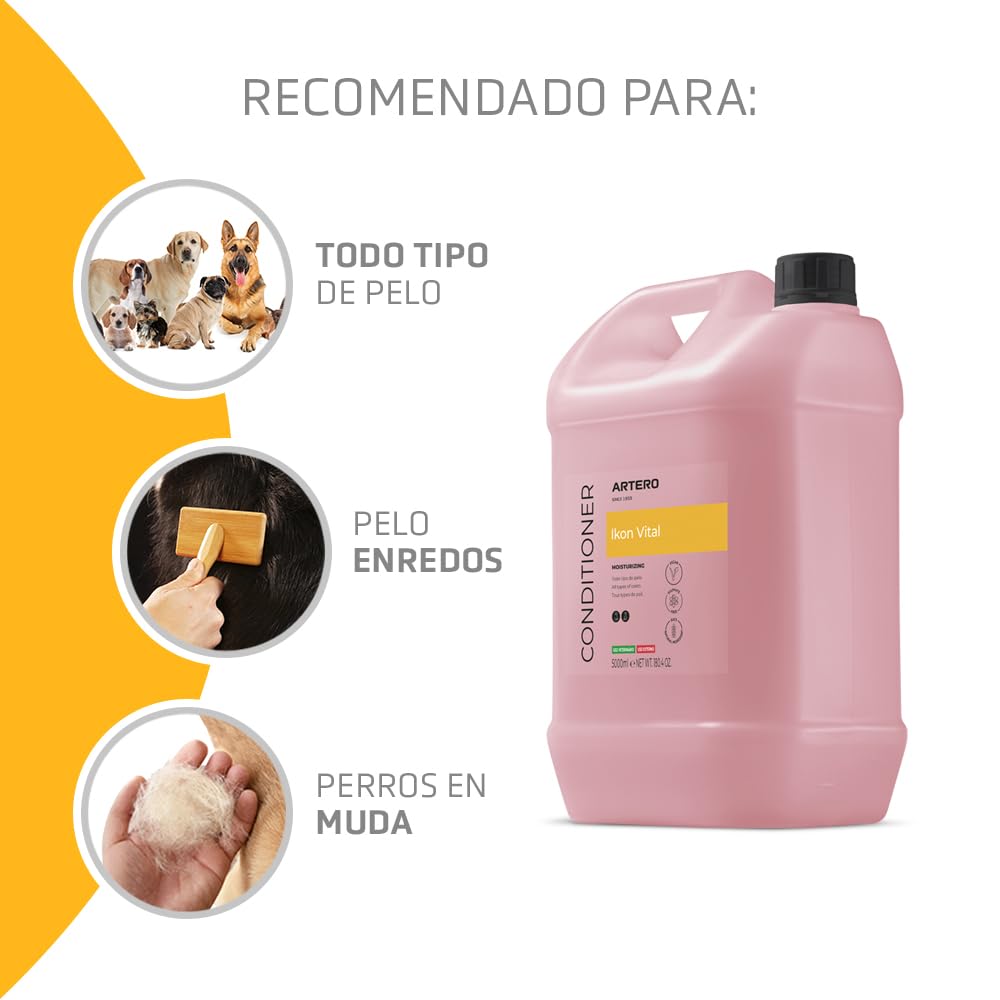 Artero Ikon Vital. Acondicionador para Perros. Hidrata, suaviza y Protege el Manto. Enriquecido con Avena, Ideal para Pieles sensibles y mantos con Nudos o Tendencia al encrespamiento. (5000 ml)