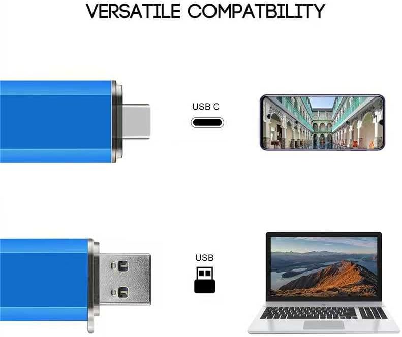 2-Pack 64GB Dual USB 3.0 Flash Drive USB C & USB A 2-in-1, Thumb Drive for Type-C Phones, PC, External Storage for Photos/Videos/Files