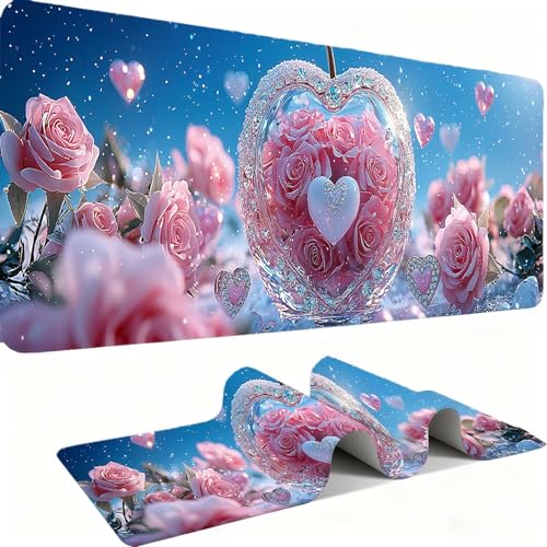 Tapis de souris 900x400mm rose grand format pour bureau et PC gamer
