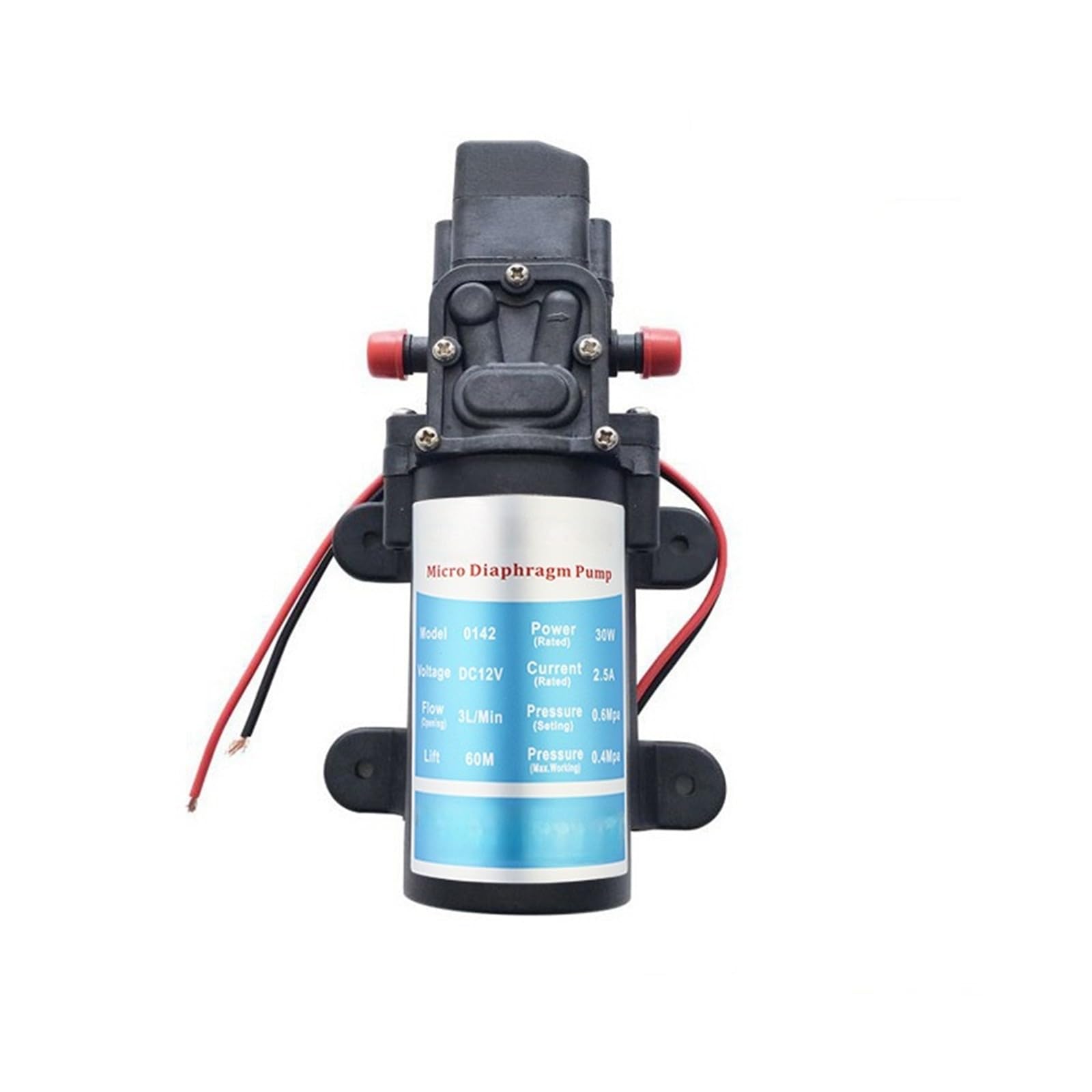 Bomba de agua de diafragma de 12V y 30W autocebante para caravanas y barcos