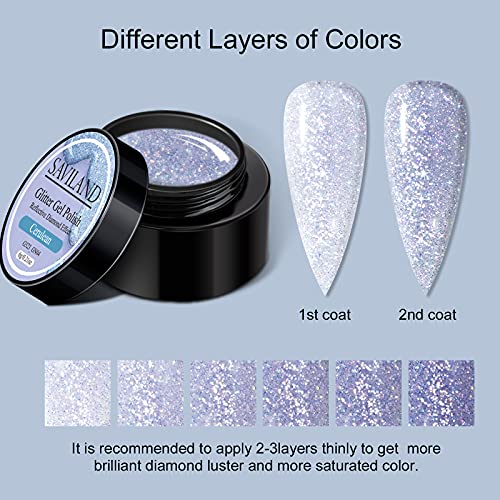 Saviland Reflective Glitter Gel Nail Polish Set - 6 Colors Super Flashing Diamond Gel Polish Set with Nail Brush, Purple Blue Black Sparkling Soak Off UV/LED Nail Gel Manicure Kit - Image 5