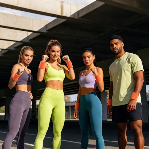 Image of WILLBOND 8 Pack Wrist Sweatbands Sports Wristbands Tennis Sweatbands Neon 80s Thick Cotton Gymnastics Sweat Band Athletic Football Soccer Sports Wristband for Men Women Party