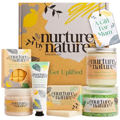 Nurture by Nature RELAX & UPLIFT Spa Kit for Women – Birthday Gifts for Women – 6 Piece Gift Basket with Hand Soap, Body Scrub, Hand Cream & More - Vegan Self Care Kit - Relaxation Gifts for Her