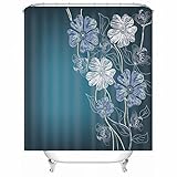 Skcess Duschvorhang 120x180, Polyester Duschvorhang Indigo Blau Duschvorhang Wasserdicht Blumen Duschvorhang Antischimmel