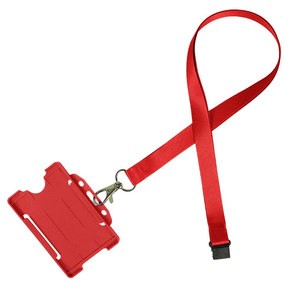 Pack of 25 Red Lanyards with Open Faced Card Holder for ID Cards, Name Badges, and More - Durable Breakaway Red Neck Strap Suitable for Everyday Use — image 1