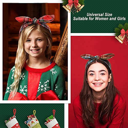 Ahoney 6Pcs Bandana Headbands For Women Plaid Headband Elastic Hair Bow Headbands For Women Girls Red Christmas Vintage Headband Buffalo Plaid 90S Accessories #TOP1