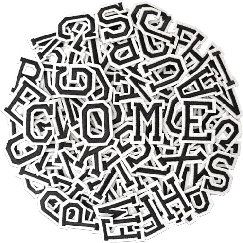 104pcs Black Iron on Letters Patches Embroidery Fabric Letters Applique Patch for Clothing Jackets Jeans Hats Backpacks Socks