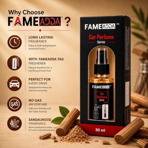 Image of Sandalwood Premium Car Perfume Luxury Spray 50 ML with Hanging Card /Travel Friendly Car Air Fresheners 350+ Sprays /Car Accessories Interior /Eliminates Bad Odour for Car, Office & Home