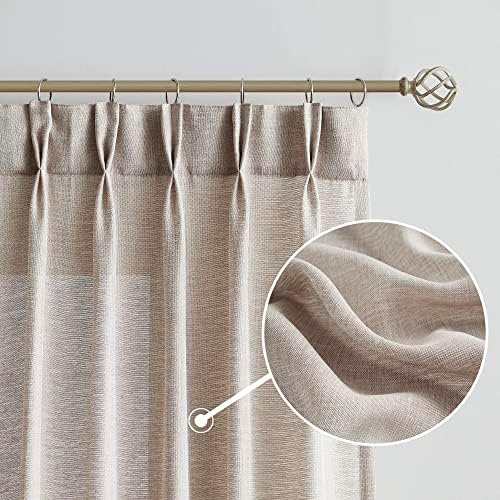 Enactex Linen Textured 25 x 63 Inch Pinch Pleat Semi Sheer Curtains Back Tab Light Filtering Drapes for Living Room Farmhouse Privacy Protect Window Treatments for Bedroom 2 Panels, Tan