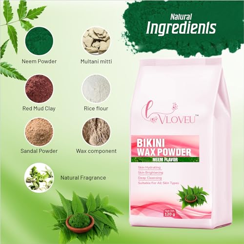 Image of VLOVEU Bikini Wax Powder for Women, Wax Powder for Hair Removal, Herbal Wax powder for instant Hair Remover All Types of Hair, No Pain, No Side Effects (Neem) 120 Gm (Pack of 1)