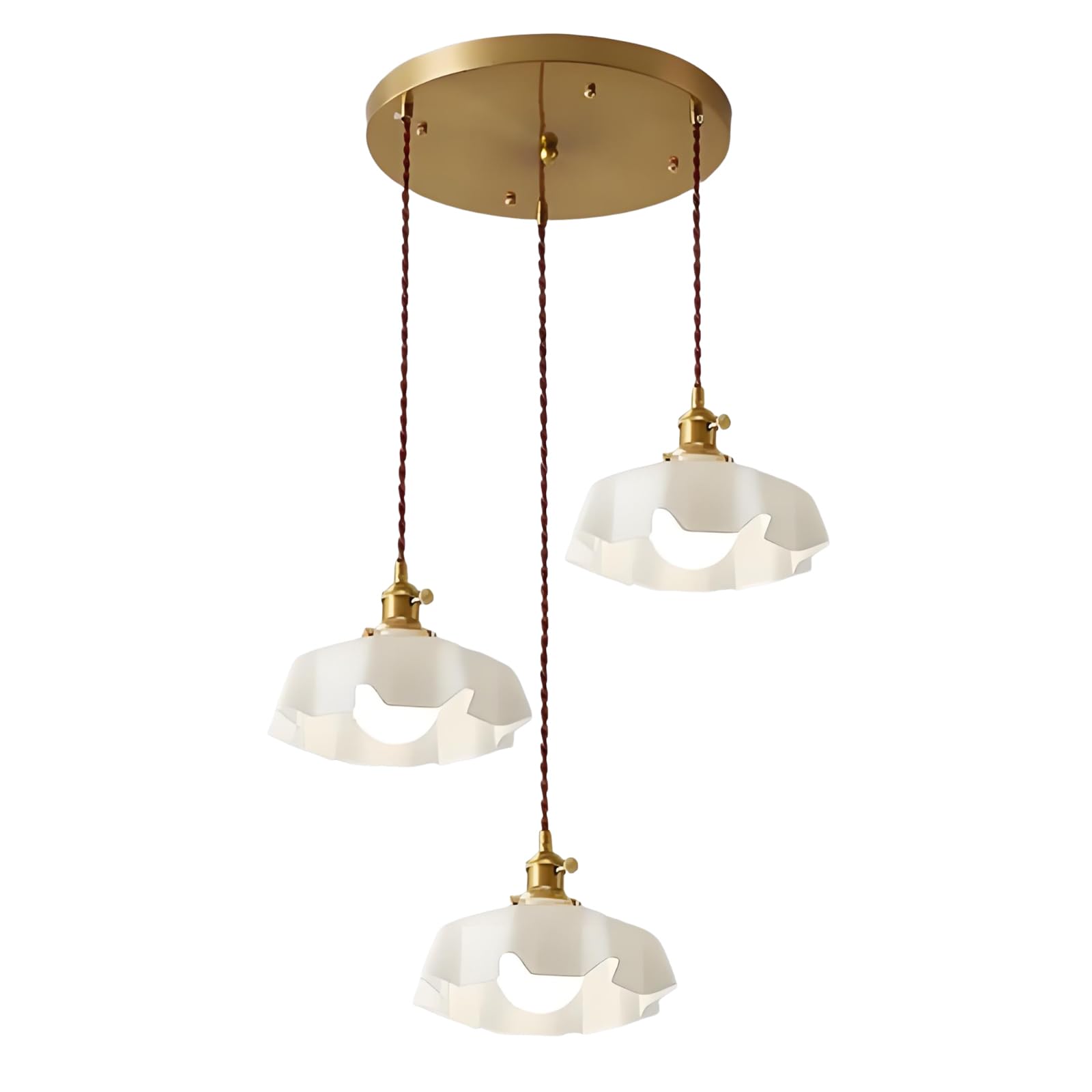 YNVIOZM 3 Light Gold Dining Room Pendant Lights, Modern Farmhouse Kitchen Chandeliers Over Table,Adjustable Height Hanging Lighting Lotus Leaf Glass Lighting Fixtures for Kitchen Island, Hallway